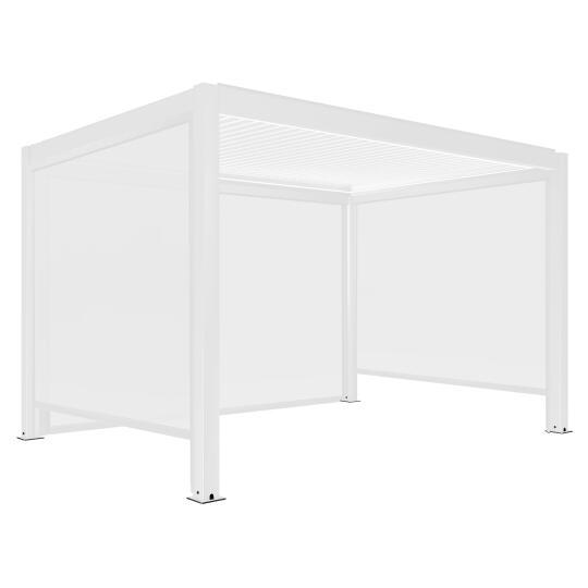 Pérgola bioclimática adosada 4x3m motorizada/iluminada en aluminio blanco con 1, 2 o 3 persianas