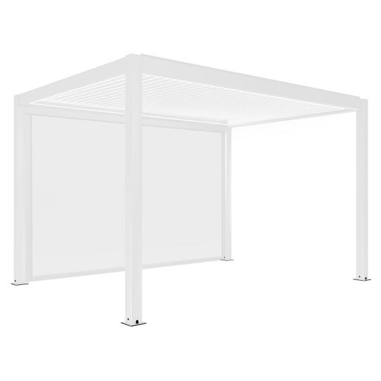 Pérgola bioclimática adosada 4x3m motorizada/iluminada en aluminio blanco con 1, 2 o 3 persianas