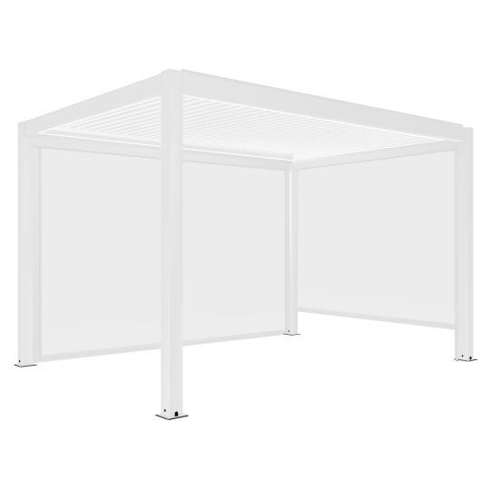 Pérgola bioclimática adosada 4x3m motorizada/iluminada en aluminio blanco con 1, 2 o 3 persianas