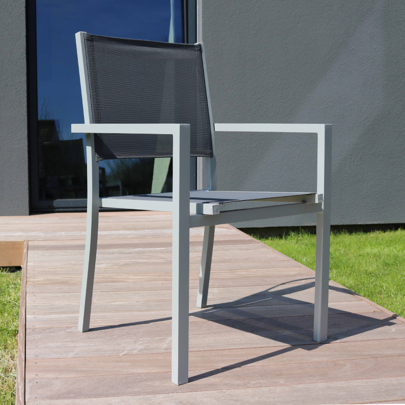 Mesa de jardín rectangular 180 x 90 cm, tablero de cristal y 8 sillas
