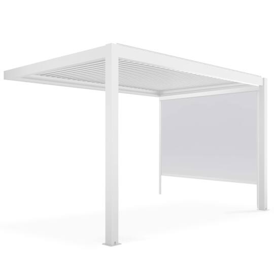 Pérgola bioclimática de inclinación 4x3m en aluminio blanco con 1, 2 o 3 persianas