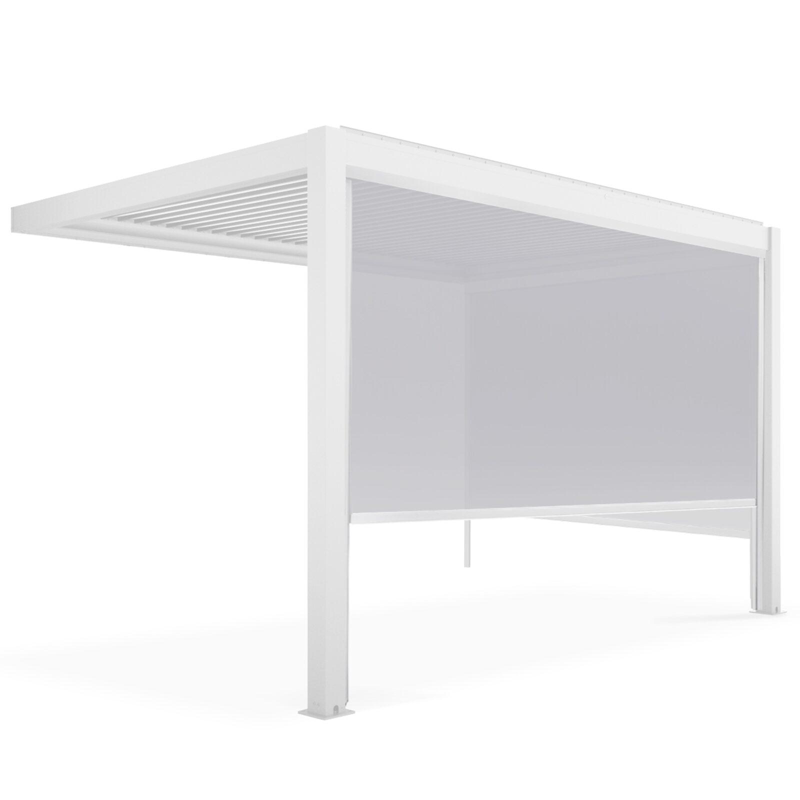 Pérgola bioclimática de inclinación 4x3m en aluminio blanco con 1, 2 o 3 persianas