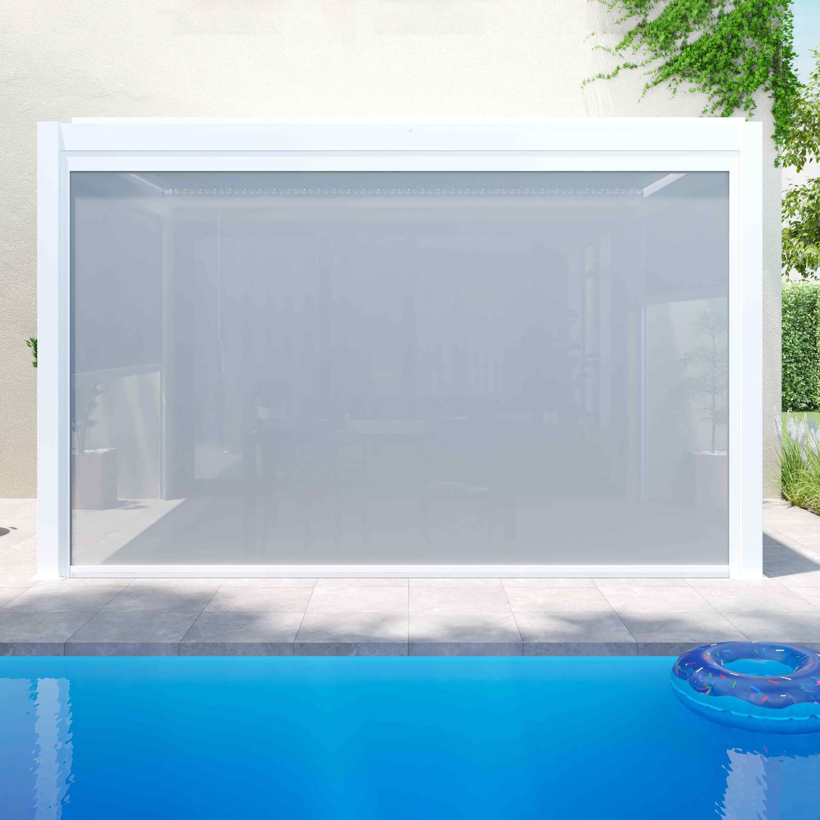 Pérgola bioclimática de inclinación 4x3m en aluminio blanco con 1, 2 o 3 persianas