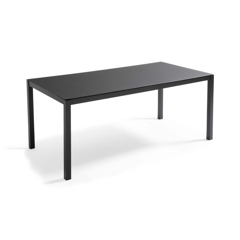 Mesa de jardín rectangular 180 x 90 cm, tablero de cristal y 8 sillas
