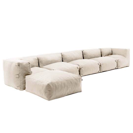 Sofá esquinero fijo modular de 3 plazas, 2 esquinas y 1 puf | Oviala