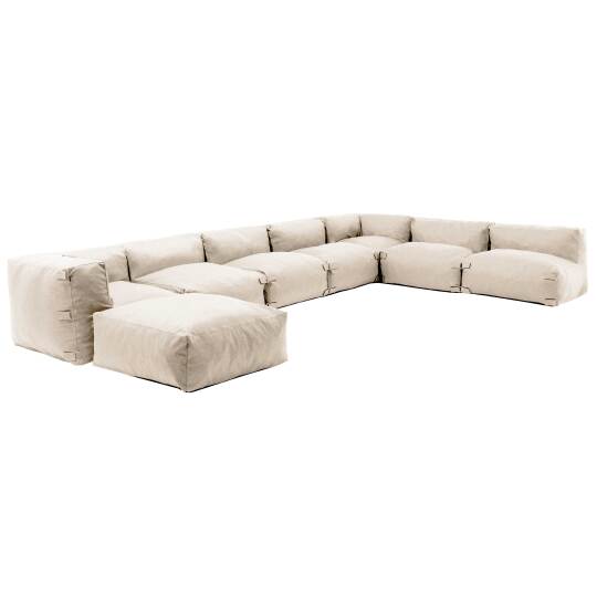 Sofá esquinero fijo modular de 5 plazas, 2 esquinas y 1 puf | Oviala