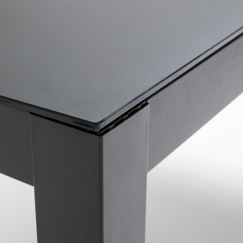 Mesa de jardín rectangular 180 x 90 cm, tablero de cristal y 8 sillas