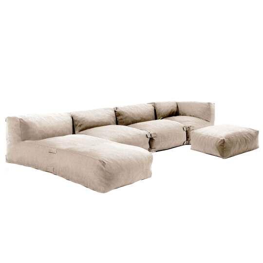 Sofá modular de exterior para 5 personas con 2 sillones, 1 sillón esquinero, 1 chaise longue  y 1 puf | Oviala