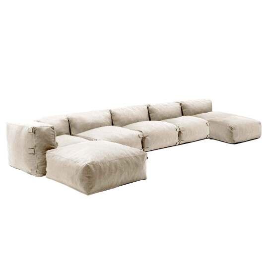 Mobiliario de jardín modular con 3 sillones bajo, 1 sillón esquinero, 1 chaise longue y 1 puf. | Oviala