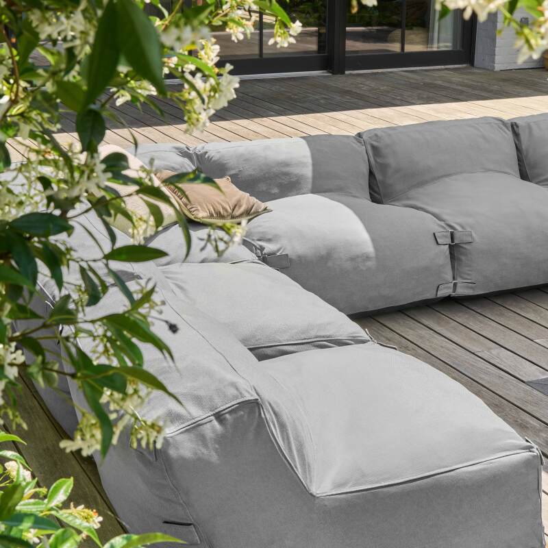 Sofá modular de exterior con 5 sillones, 1 sillón esquinero, 1 chaise longue y 1 puf (6/7)