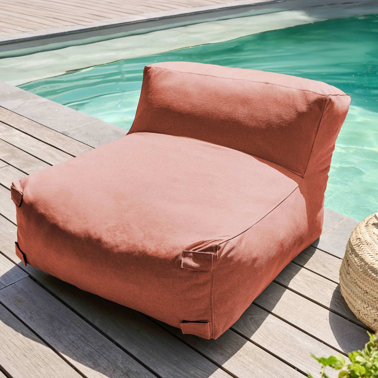Sofá modular de exterior con 3 sillones, 1 sillón esquinero, 1 chaise longue y 1 puf