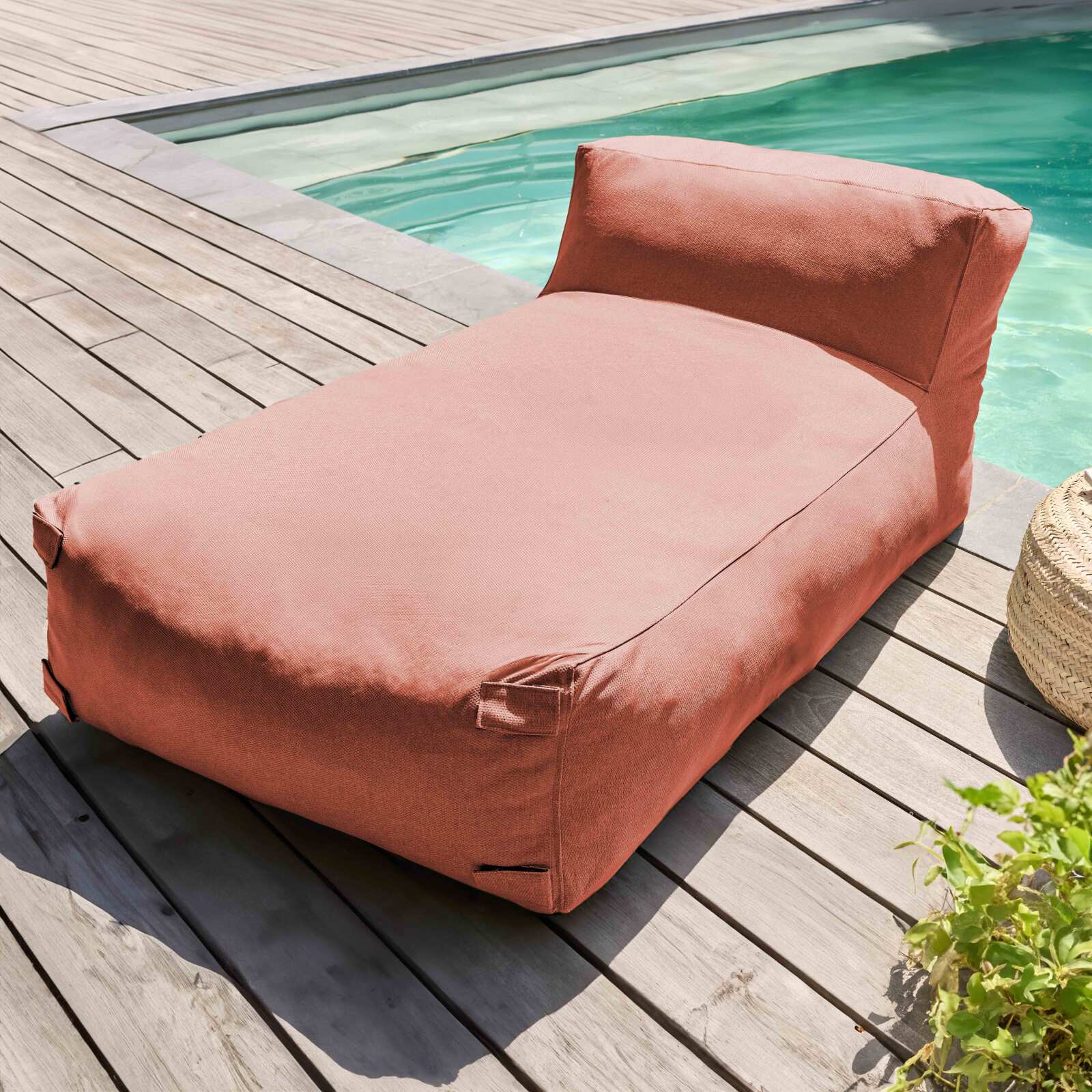 Sofá modular de exterior con 1 sillón bajo, 1 sillón esquinero y 1 chaise longue
