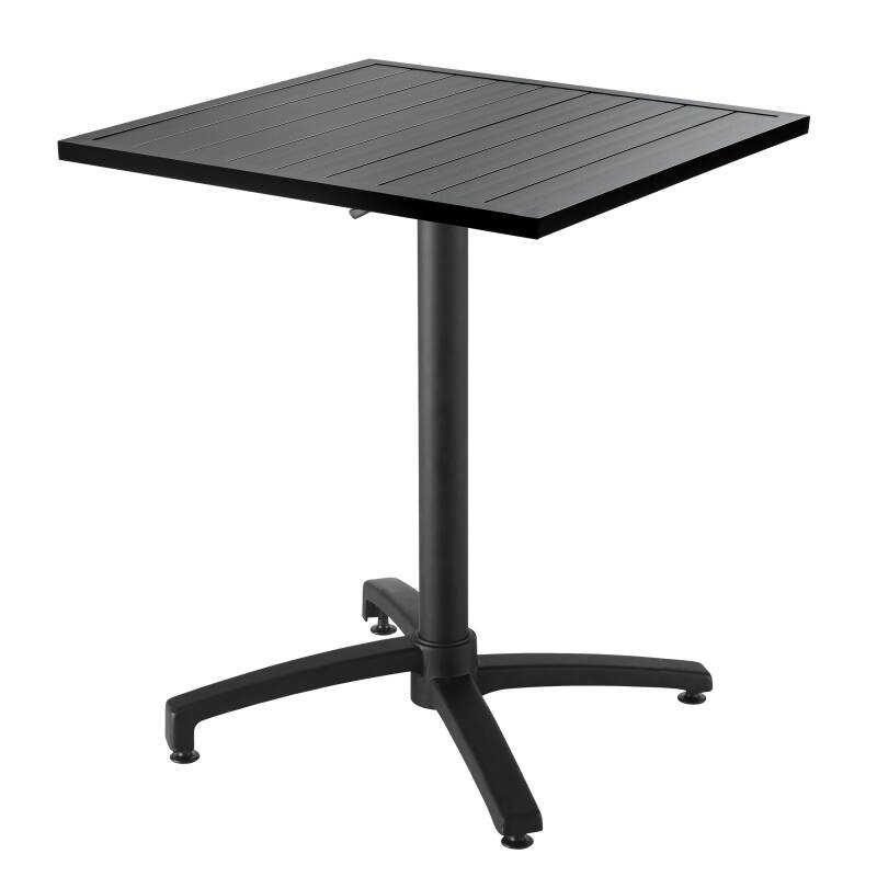 Mesa de jardín cuadrada 70 x 70 cm de aluminio gris antracita y 2 sillas apilables con reposabrazos