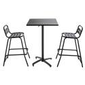Mesa de jardín alta de 60 x 60 cm y 2 sillas altas de aluminio