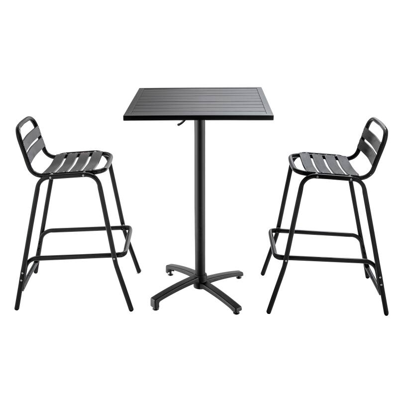 Mesa de jardín alta de 60 x 60 cm y 2 sillas altas de aluminio