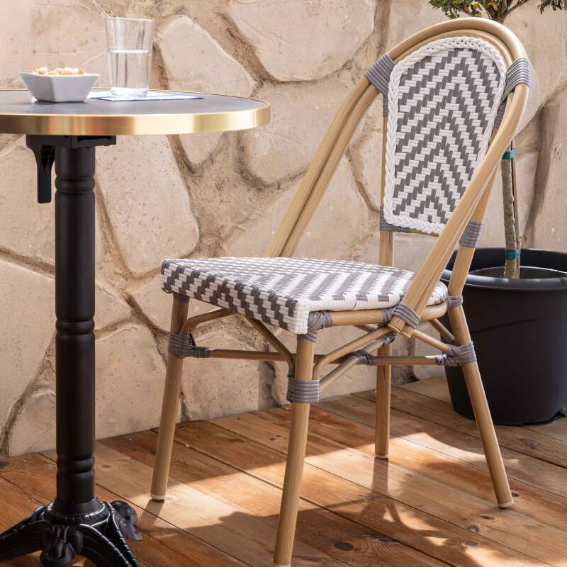 Silla de jardín estilo bistro parisino de aluminio y ratán sintético (3/7)