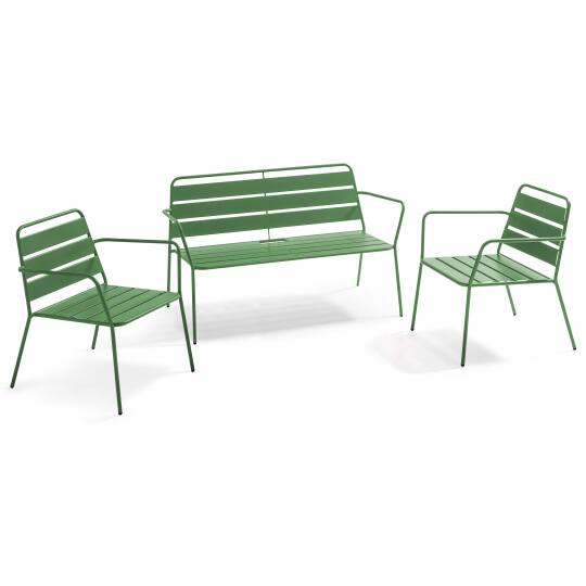 Conjunto de jardín de metal con 2 sillones y 1 banco