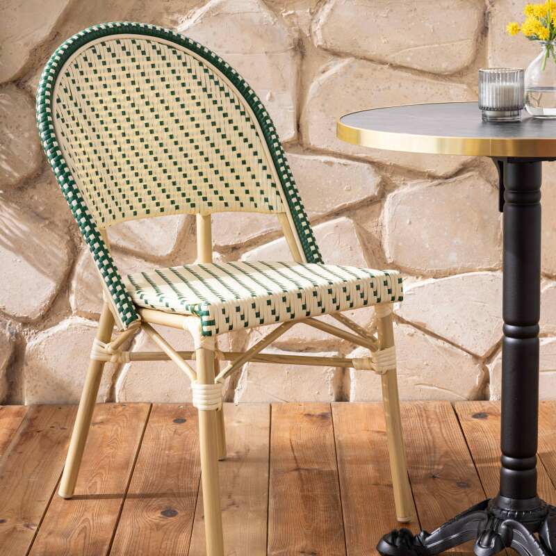 Silla de jardín estilo bistro parisino de aluminio y ratán sintético