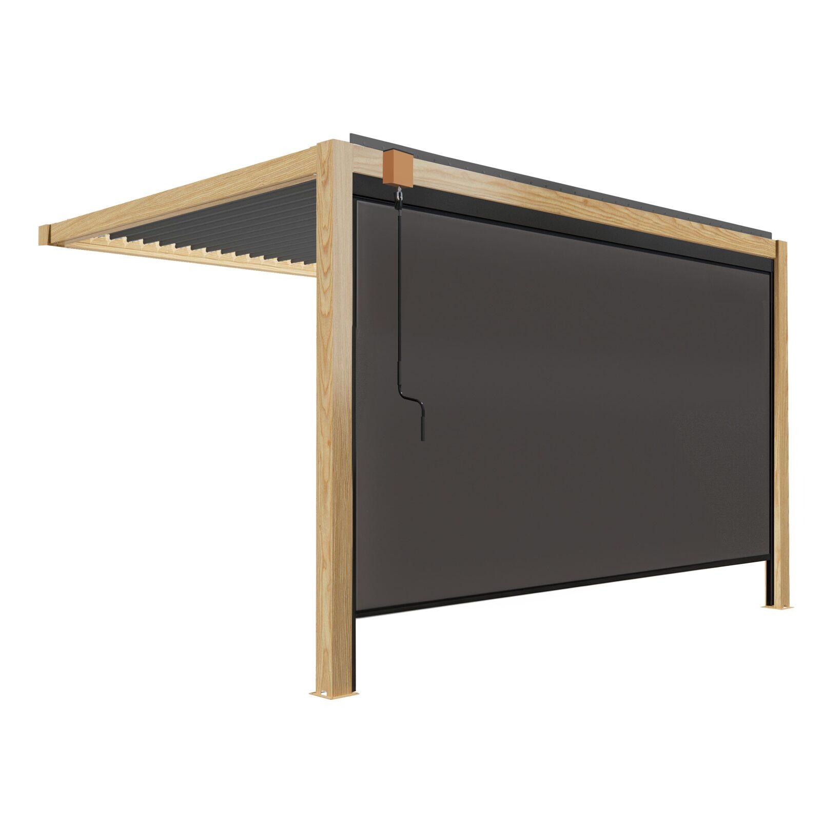 Pérgola bioclimática de aluminio de 3 x 4 m con decoración de madera y 1 toldo