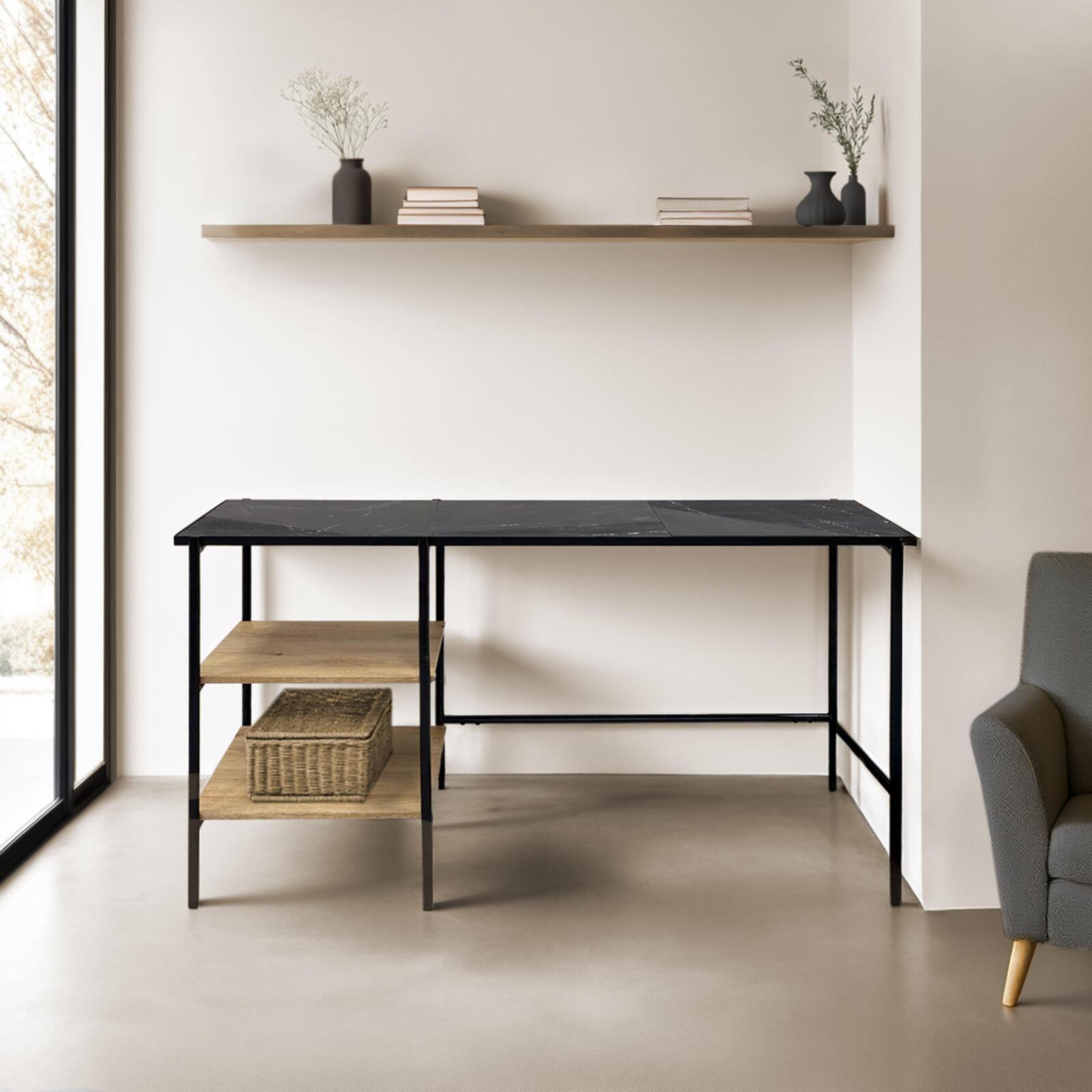 Escritorio con estantes de mármol y madera de mango