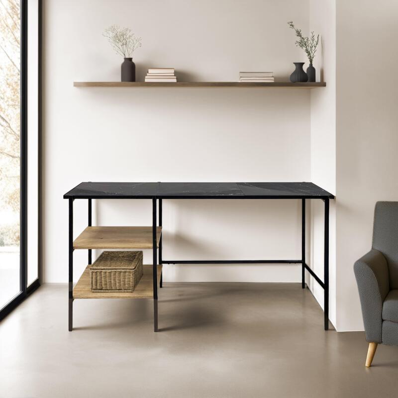 Escritorio con estantes de mármol y madera de mango