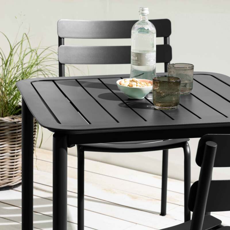 Mesa de terraza cuadrada 70 x 70 cm y 2 sillas de aluminio