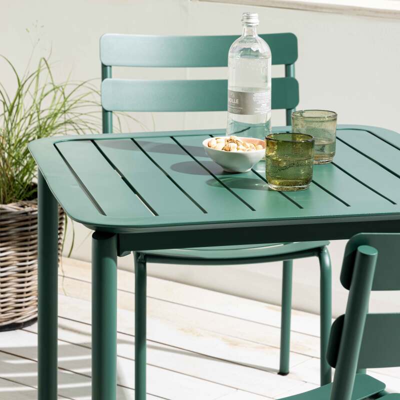 Mesa de terraza cuadrada 70 x 70 cm y 2 sillas de aluminio (2/7)