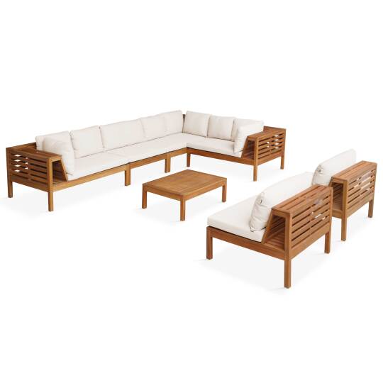 Conjunto de jardín de 8 plazas con mesa de madera de eucalipto FSC®