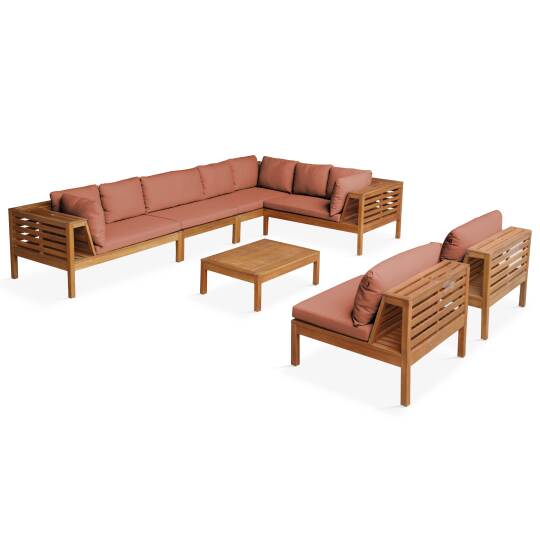 Conjunto de jardín de 8 plazas con mesa de madera eucalipto FSC® | Oviala