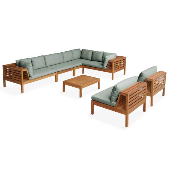 Conjunto de jardín de 8 plazas con mesa de madera eucalipto FSC® | Oviala