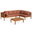 Mueble de jardín de esquina baja de 4 plazas con mesa de madera de eucalipto FSC®