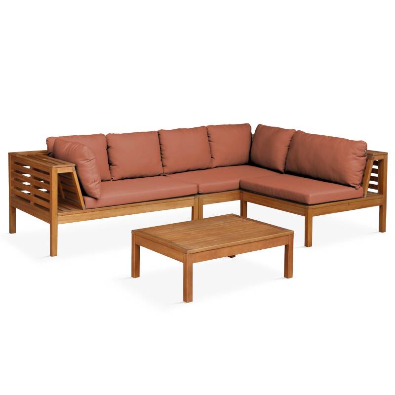 Mueble de jardín de esquina baja de 4 plazas con mesa de madera de eucalipto FSC®