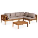 Mueble de jardín de esquina baja de 4 plazas con mesa de madera de eucalipto FSC®