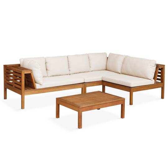Mueble de jardín de esquina baja de 4 plazas con mesa de madera de eucalipto FSC®