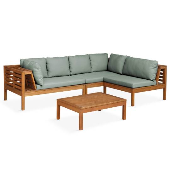 Mueble de jardín de esquina baja de 4 plazas con mesa de madera de eucalipto FSC®