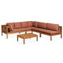 Sofá de jardín en forma de L de 5 plazas con mesa de madera de eucalipto FSC®