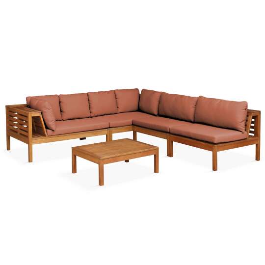 Sofá de jardín en forma de L de 5 plazas con mesa de madera de eucalipto FSC®