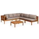 Sofá de jardín en forma de L de 5 plazas con mesa de madera de eucalipto FSC®