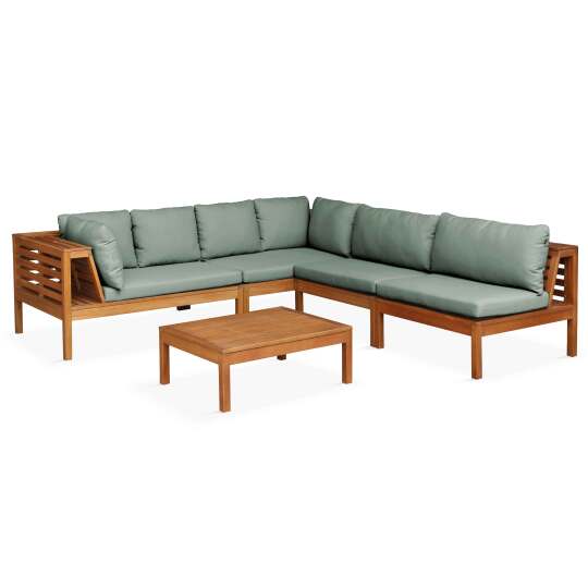 Sofá de jardín en forma de L de 5 plazas con mesa de madera de eucalipto FSC®