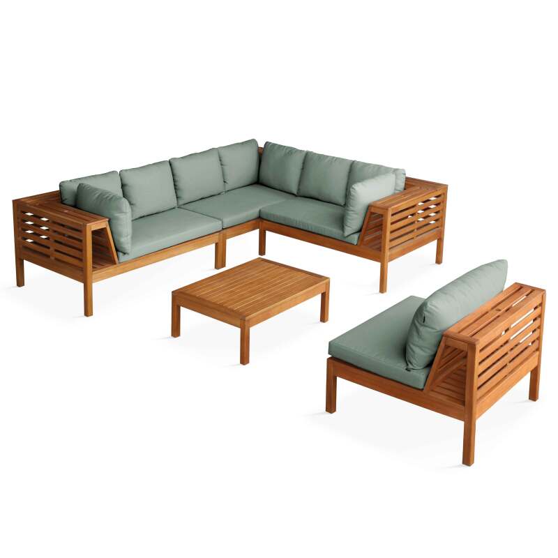 Conjunto de jardín de 6 plazas con mesa de madera de eucalipto FSC®