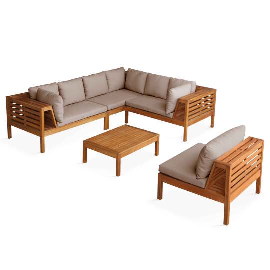 Conjunto de jardín bajo de 6 plazas con mesa de madera FSC® | Oviala