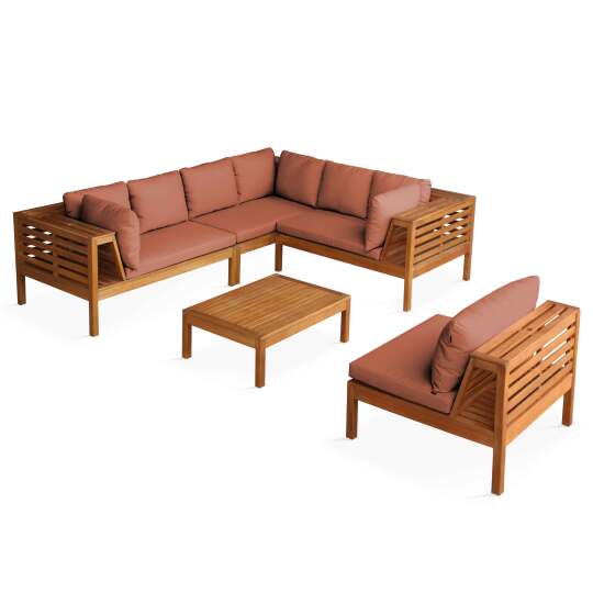 Conjunto de jardín bajo de 6 plazas con mesa de madera FSC® | Oviala