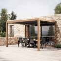 Pérgola bioclimática autoportante 4x3 m aluminio imitación madera 1,2 o 3 persianas