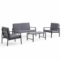 Conjunto de jardín bajo 4 plazas de aluminio compuesto de un sofá, 2 sillones y una mesa de centro