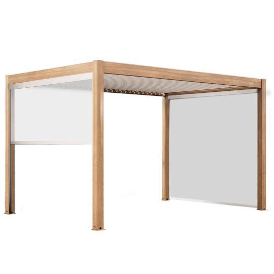 Pérgola bioclimática autoportante 4x3m motorizada/iluminada techo de aluminio blanco efecto madera con 1, 2 o 3 persianas