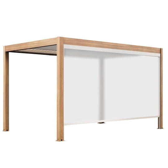 Pérgola bioclimática autoportante 4x3m motorizada/iluminada techo de aluminio blanco efecto madera con 1, 2 o 3 persianas | Ovia