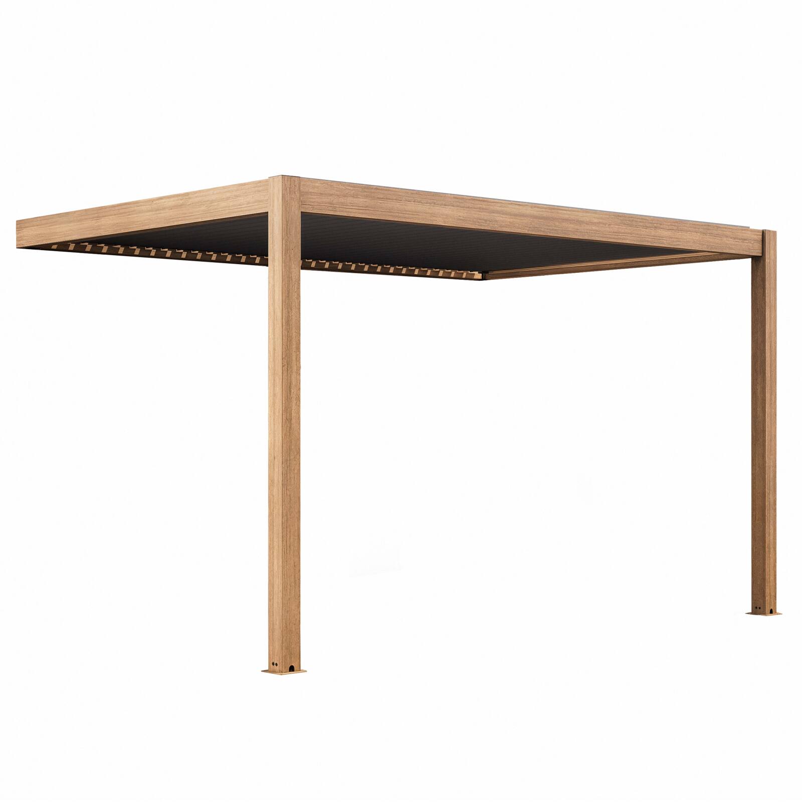 Pérgola bioclimática adosada 4x3m aluminio efecto madera motorizada/iluminada con 1, 2 o 3 persianas