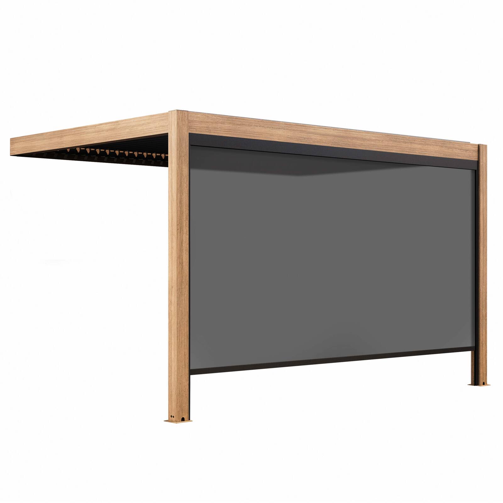 Pérgola bioclimática adosada 4x3m aluminio efecto madera motorizada/iluminada con 1, 2 o 3 persianas