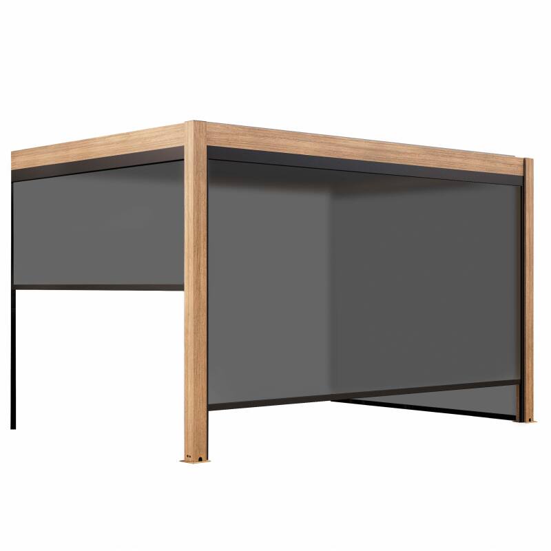 Pérgola bioclimática adosada 4x3m aluminio efecto madera motorizada/iluminada con 1, 2 o 3 persianas