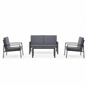 Conjunto de jardín bajo 4 plazas de aluminio compuesto de un sofá, 2 sillones y una mesa de centro